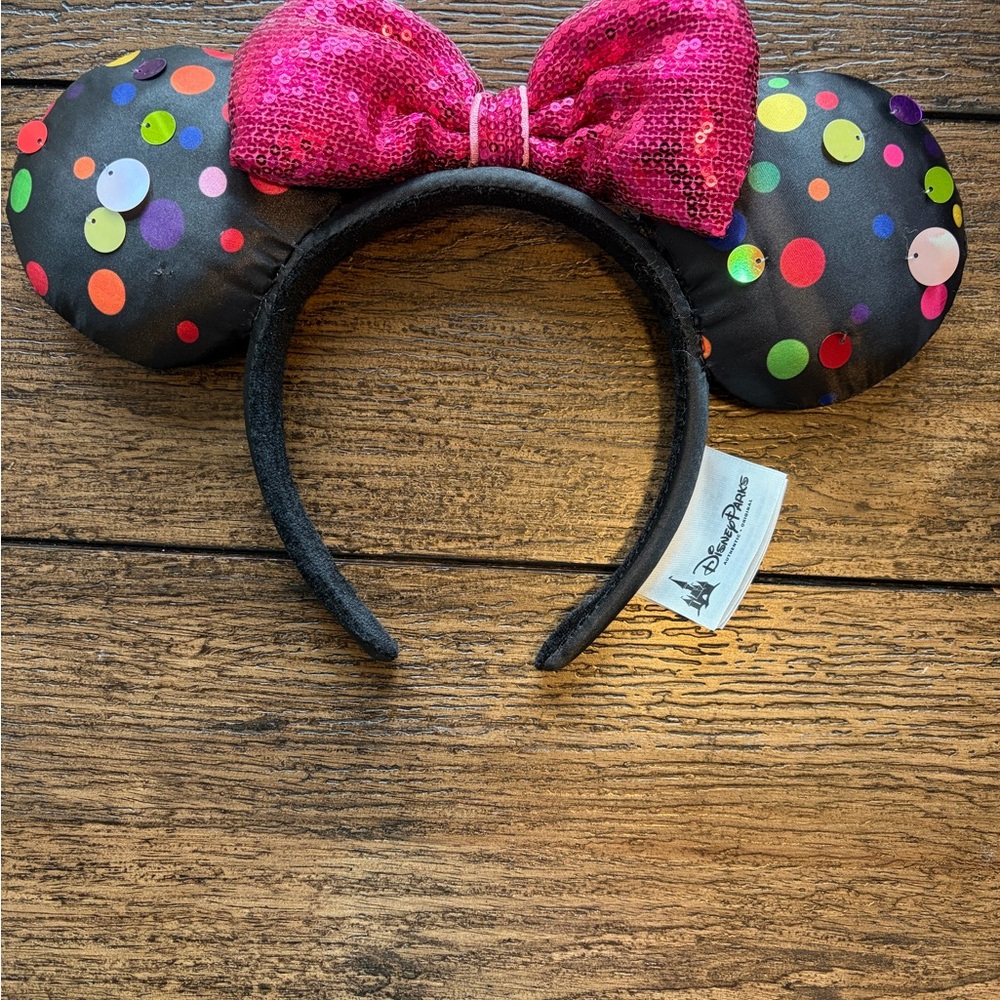 Disney Parks Ears Minnie Mouse Rock The Dots Confetti Sequin Pink Bow